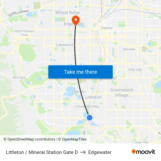 Littleton / Mineral Station Gate D to Edgewater map