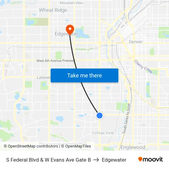 S Federal Blvd & W Evans Ave Gate B to Edgewater map