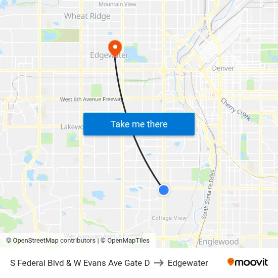 S Federal Blvd & W Evans Ave Gate D to Edgewater map