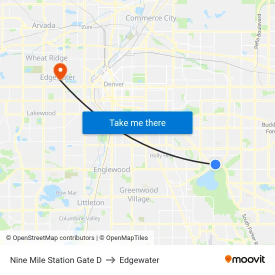 Nine Mile Station Gate D to Edgewater map