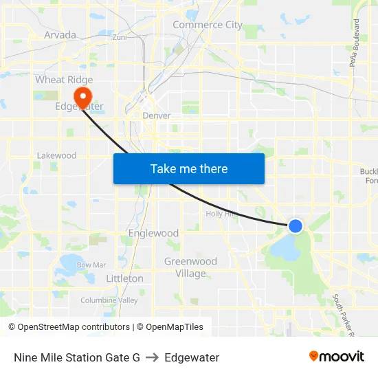 Nine Mile Station Gate G to Edgewater map