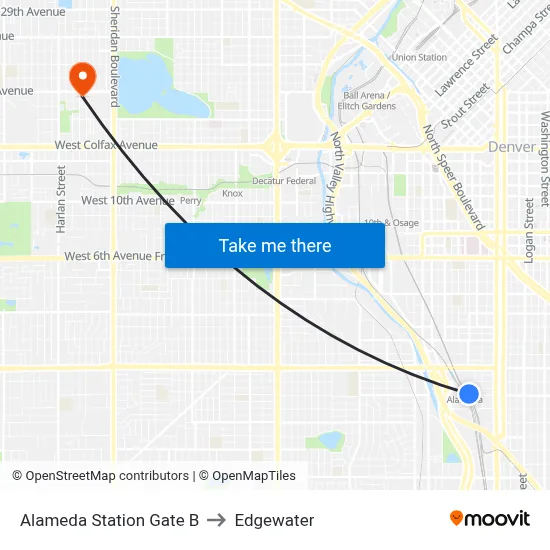Alameda Station Gate B to Edgewater map