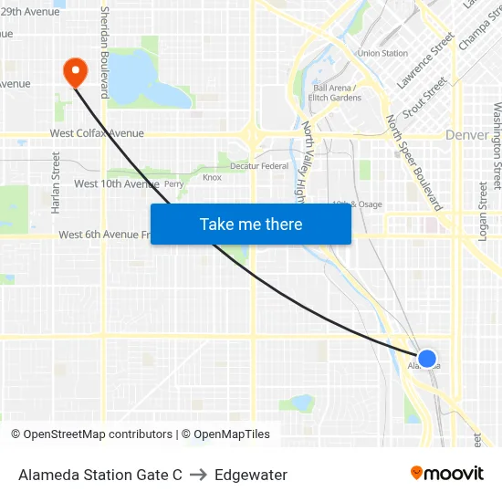 Alameda Station Gate C to Edgewater map