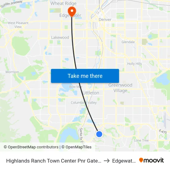 Highlands Ranch Town Center Pnr Gate B to Edgewater map