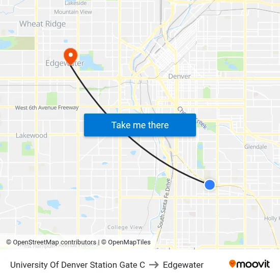 University Of Denver Station Gate C to Edgewater map