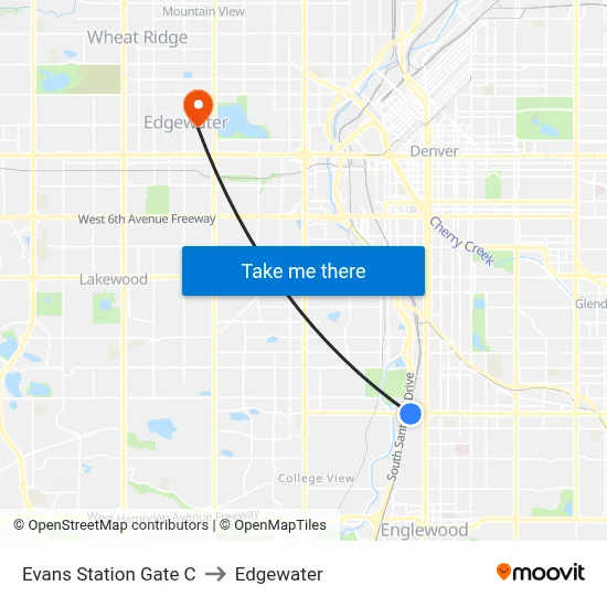 Evans Station Gate C to Edgewater map