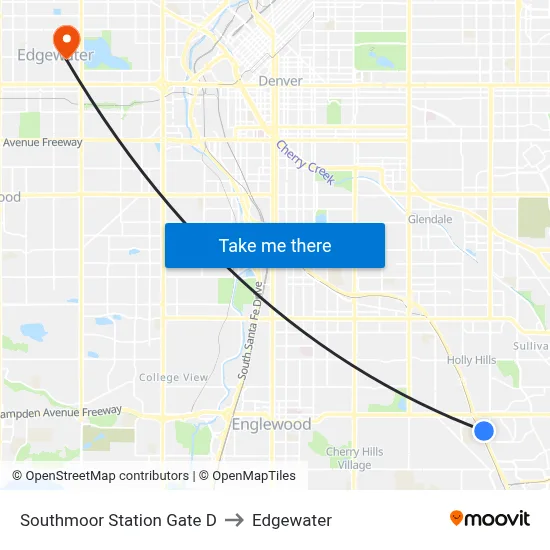 Southmoor Station Gate D to Edgewater map