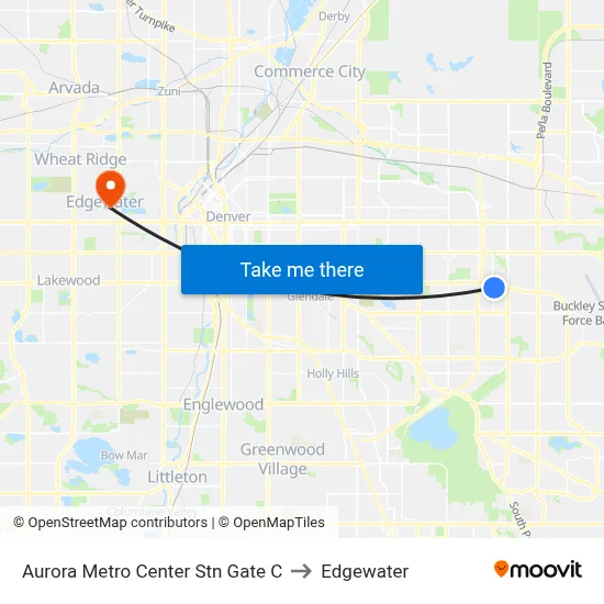 Aurora Metro Center Stn Gate C to Edgewater map