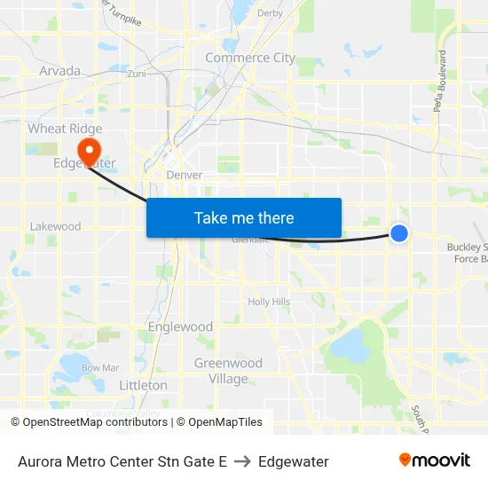 Aurora Metro Center Stn Gate E to Edgewater map