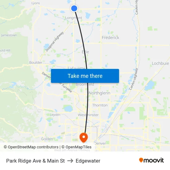 Park Ridge Ave & Main St to Edgewater map
