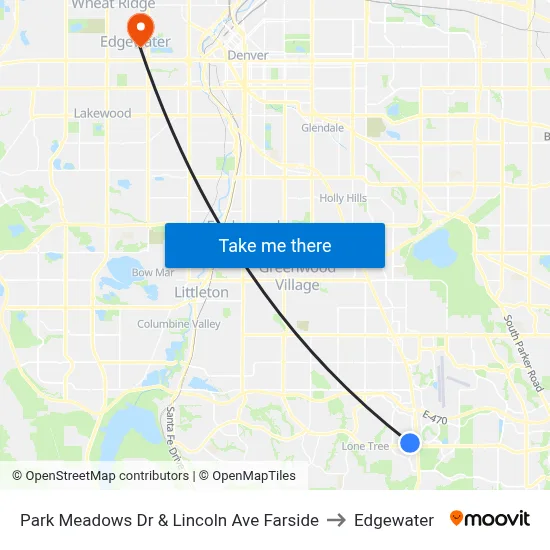 Park Meadows Dr & Lincoln Ave Farside to Edgewater map