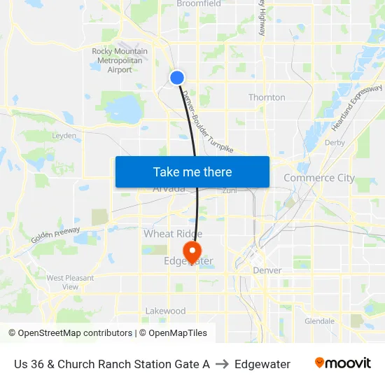 Us 36 & Church Ranch Station Gate A to Edgewater map
