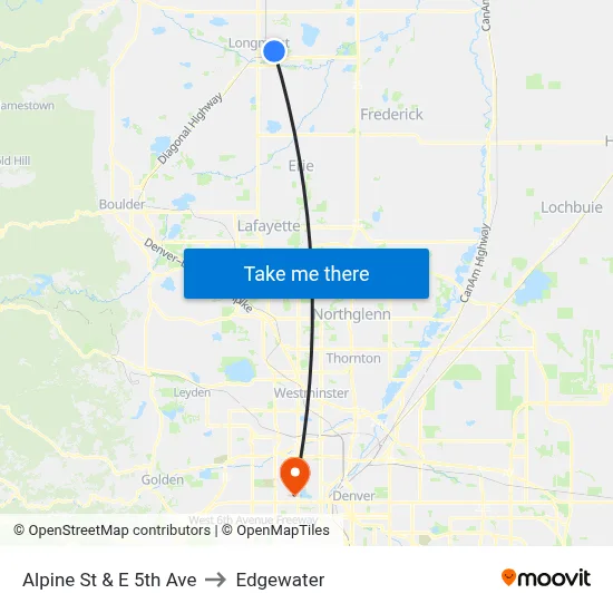 Alpine St & E 5th Ave to Edgewater map