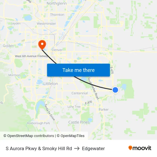 S Aurora Pkwy & Smoky Hill Rd to Edgewater map