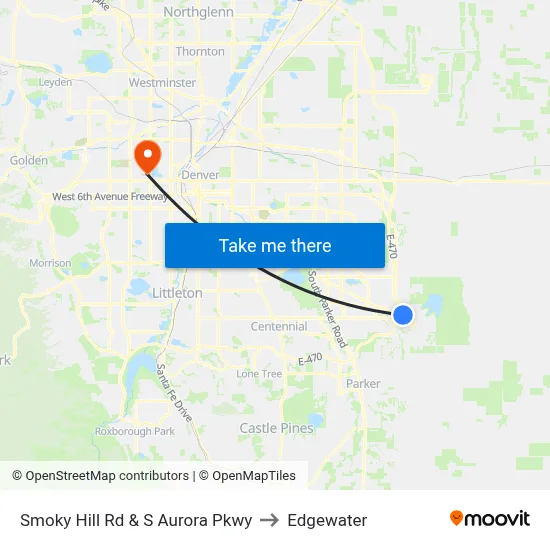 Smoky Hill Rd & S Aurora Pkwy to Edgewater map