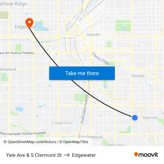 Yale Ave & S Clermont St to Edgewater map