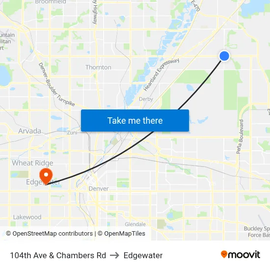 104th Ave & Chambers Rd to Edgewater map