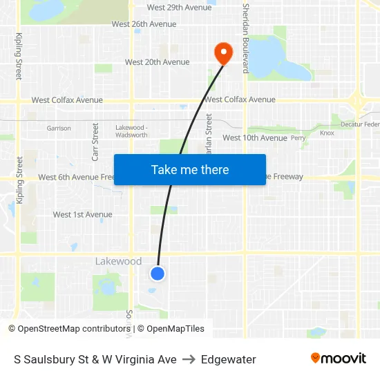 S Saulsbury St & W Virginia Ave to Edgewater map