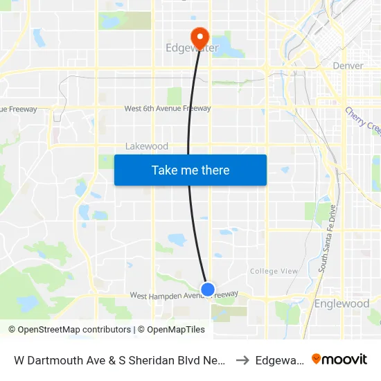 W Dartmouth Ave & S Sheridan Blvd Nearside to Edgewater map