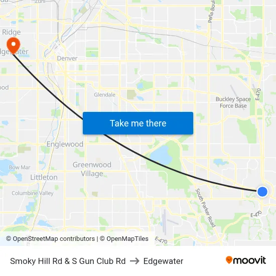 Smoky Hill Rd & S Gun Club Rd to Edgewater map
