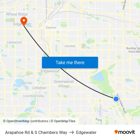 Arapahoe Rd & S Chambers Way to Edgewater map
