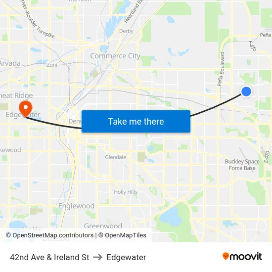 42nd Ave & Ireland St to Edgewater map