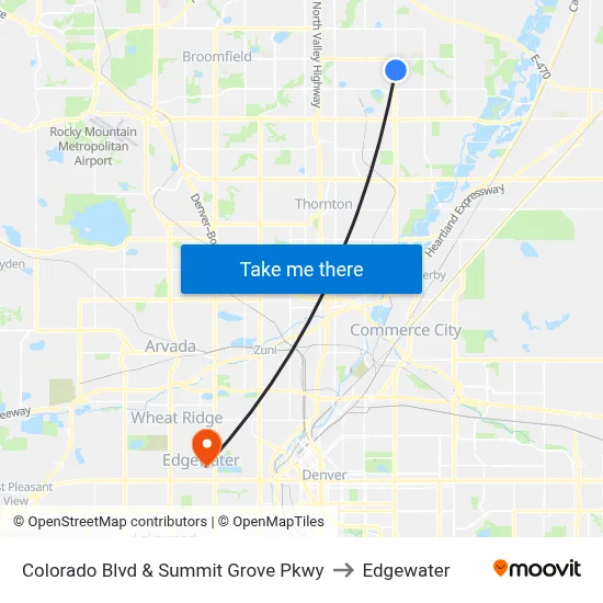 Colorado Blvd & Summit Grove Pkwy to Edgewater map