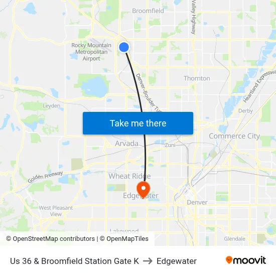 Us 36 & Broomfield Station Gate K to Edgewater map