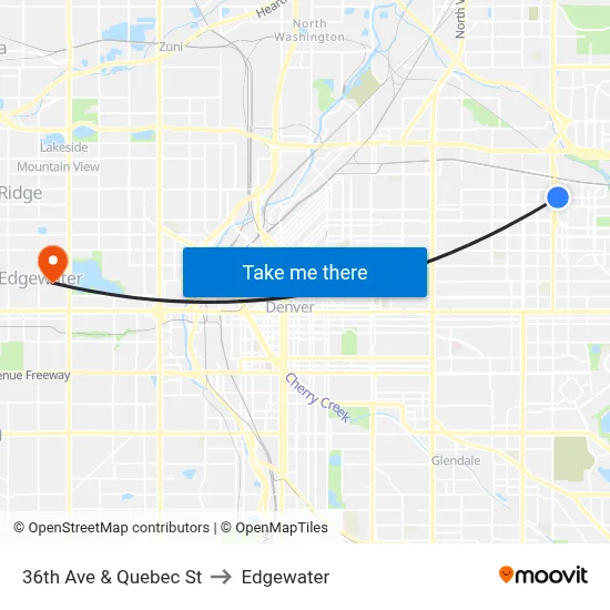 36th Ave & Quebec St to Edgewater map