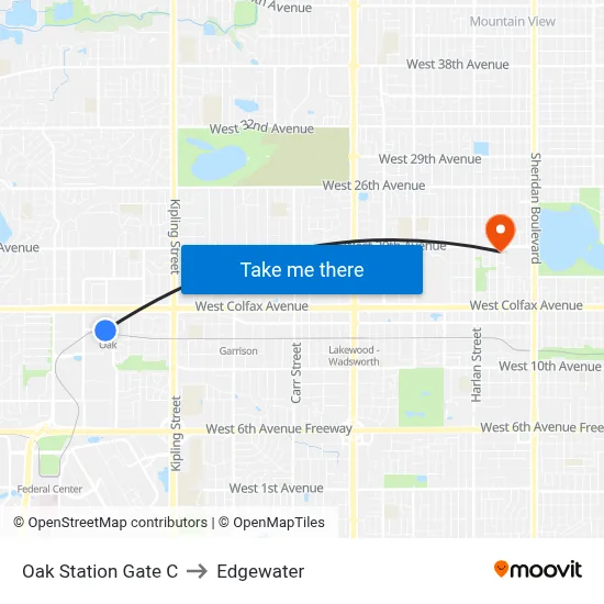 Oak Station Gate C to Edgewater map