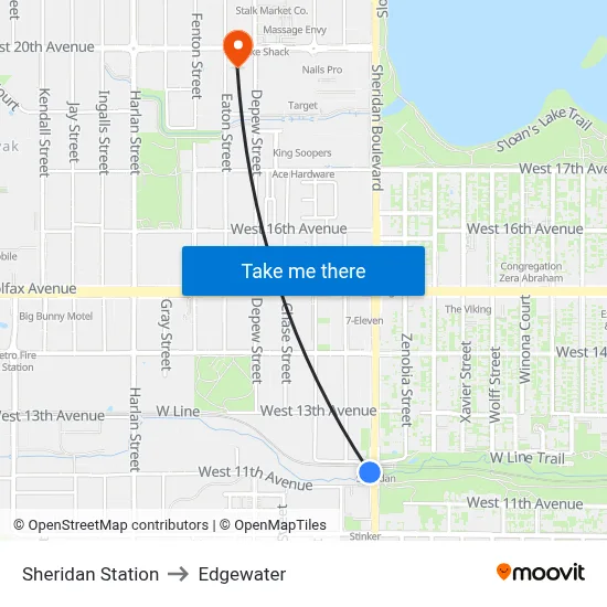 Sheridan Station to Edgewater map