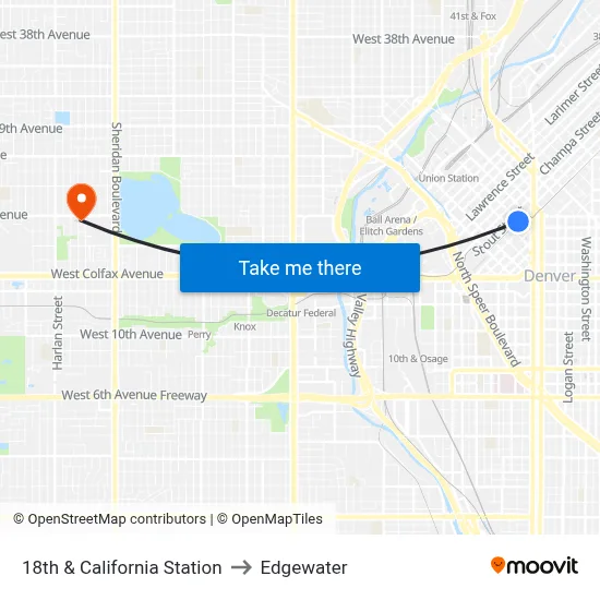 18th & California Station to Edgewater map