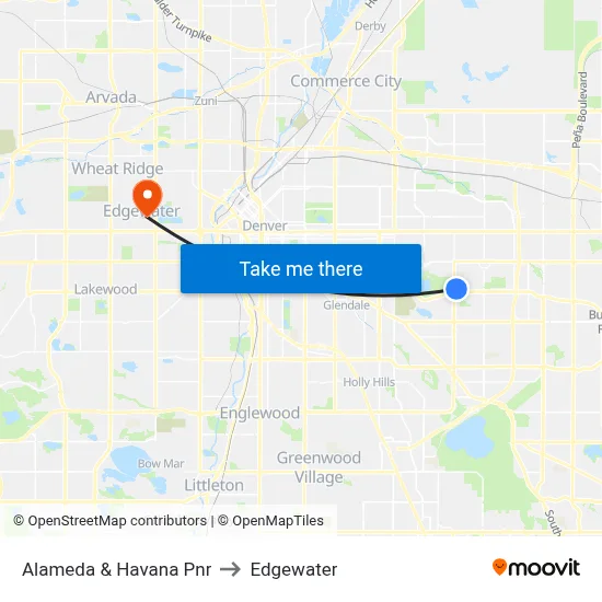 Alameda & Havana Pnr to Edgewater map