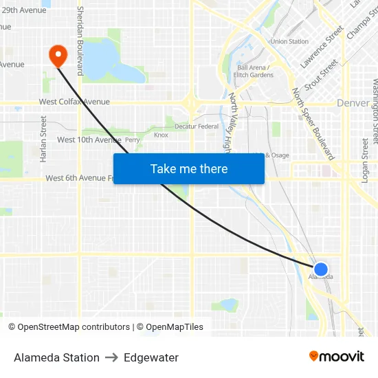 Alameda Station to Edgewater map