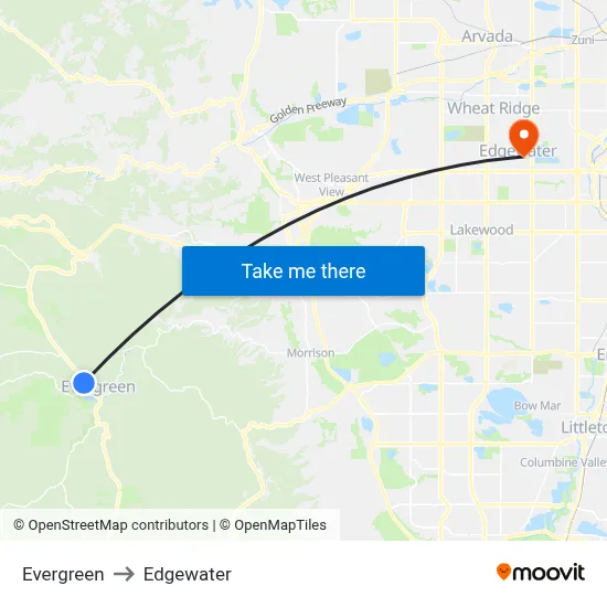 Evergreen to Edgewater map