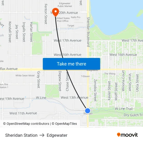Sheridan Station to Edgewater map