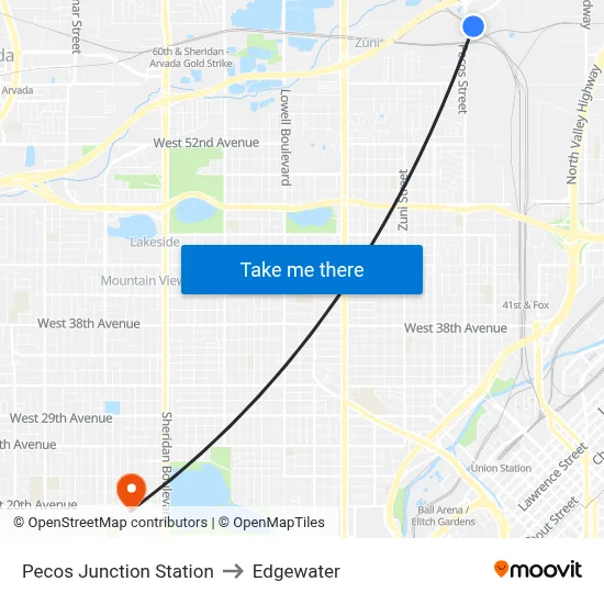 Pecos Junction Station to Edgewater map
