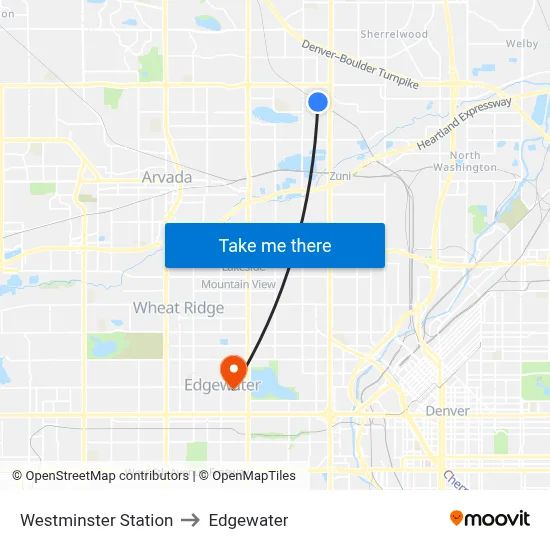 Westminster Station to Edgewater map