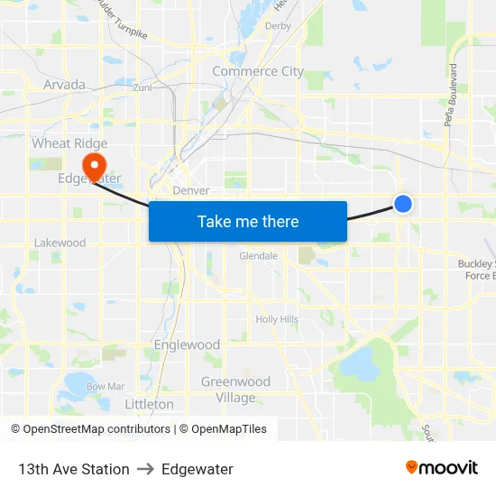 13th Ave Station to Edgewater map
