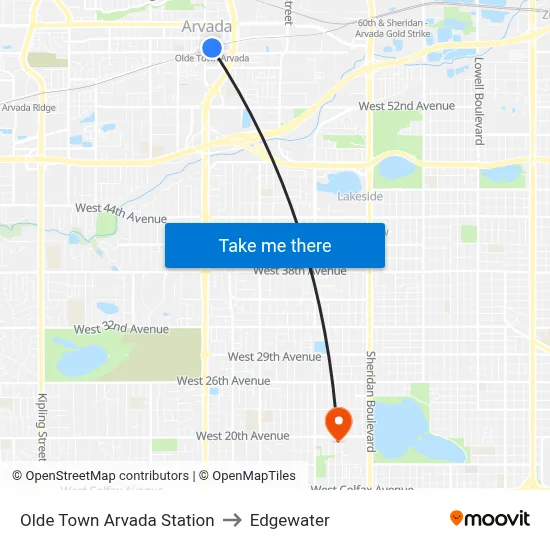 Olde Town Arvada Station to Edgewater map