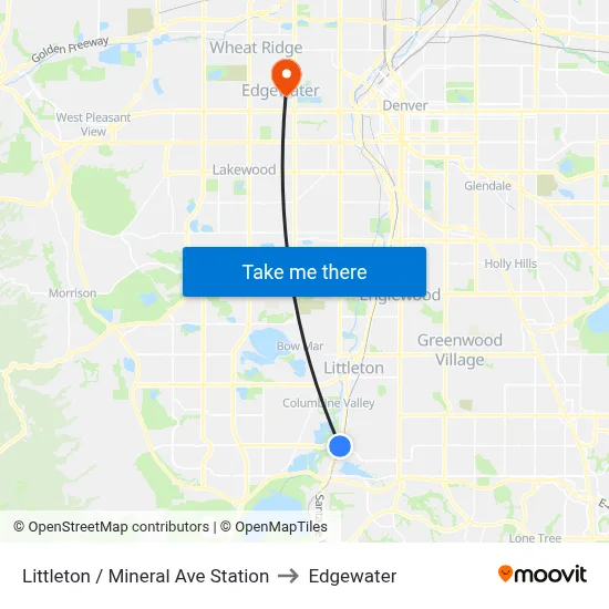 Littleton / Mineral Ave Station to Edgewater map