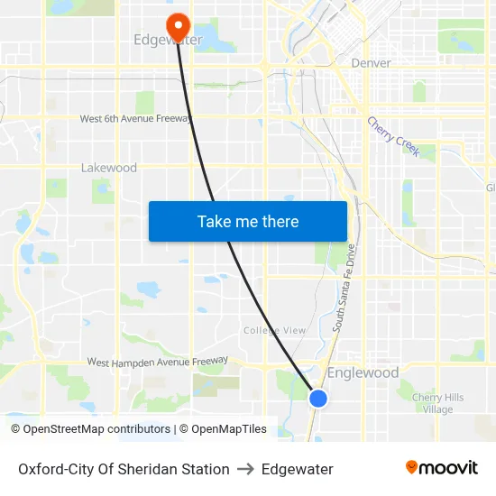 Oxford-City Of Sheridan Station to Edgewater map