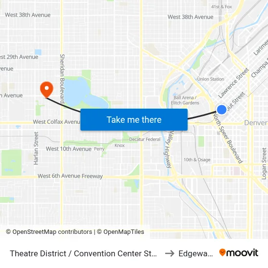 Theatre District / Convention Center Station to Edgewater map