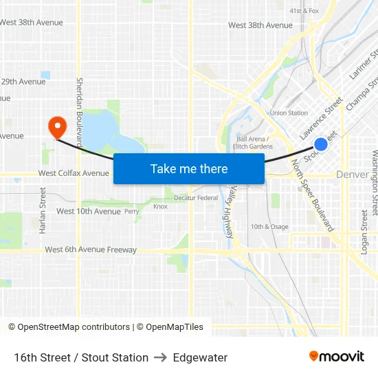 16th Street / Stout Station to Edgewater map