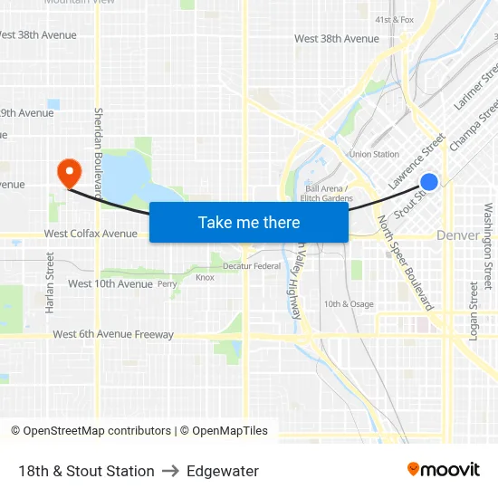 18th & Stout Station to Edgewater map