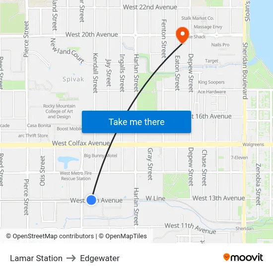 Lamar Station to Edgewater map