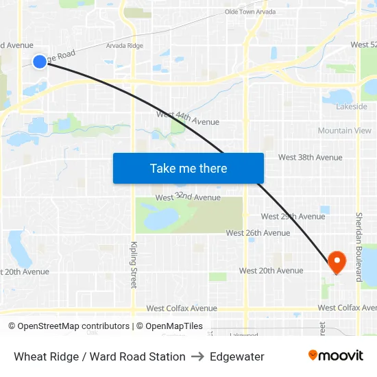 Wheat Ridge / Ward Road Station to Edgewater map
