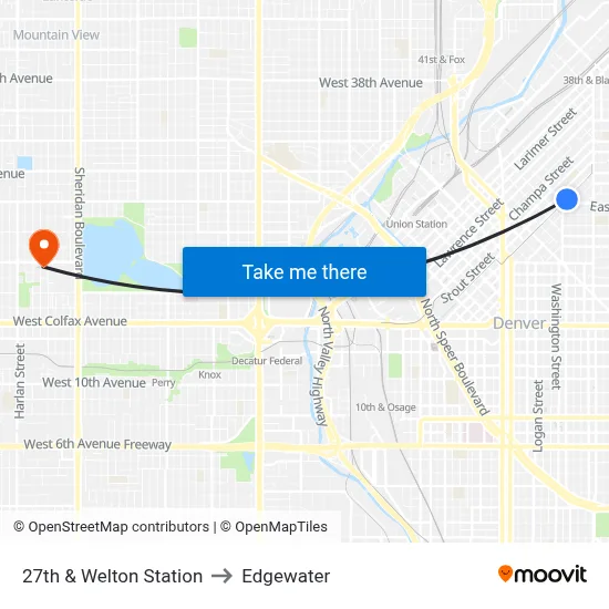 27th & Welton Station to Edgewater map