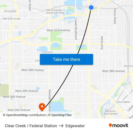 Clear Creek / Federal Station to Edgewater map