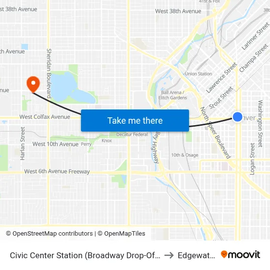 Civic Center Station (Broadway Drop-Off) to Edgewater map